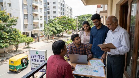 Apartment hunting in Bangalore with a person reviewing rental listings and documents