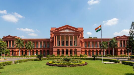 Attara Kacheri red colonial building with grand columns in Bengaluru